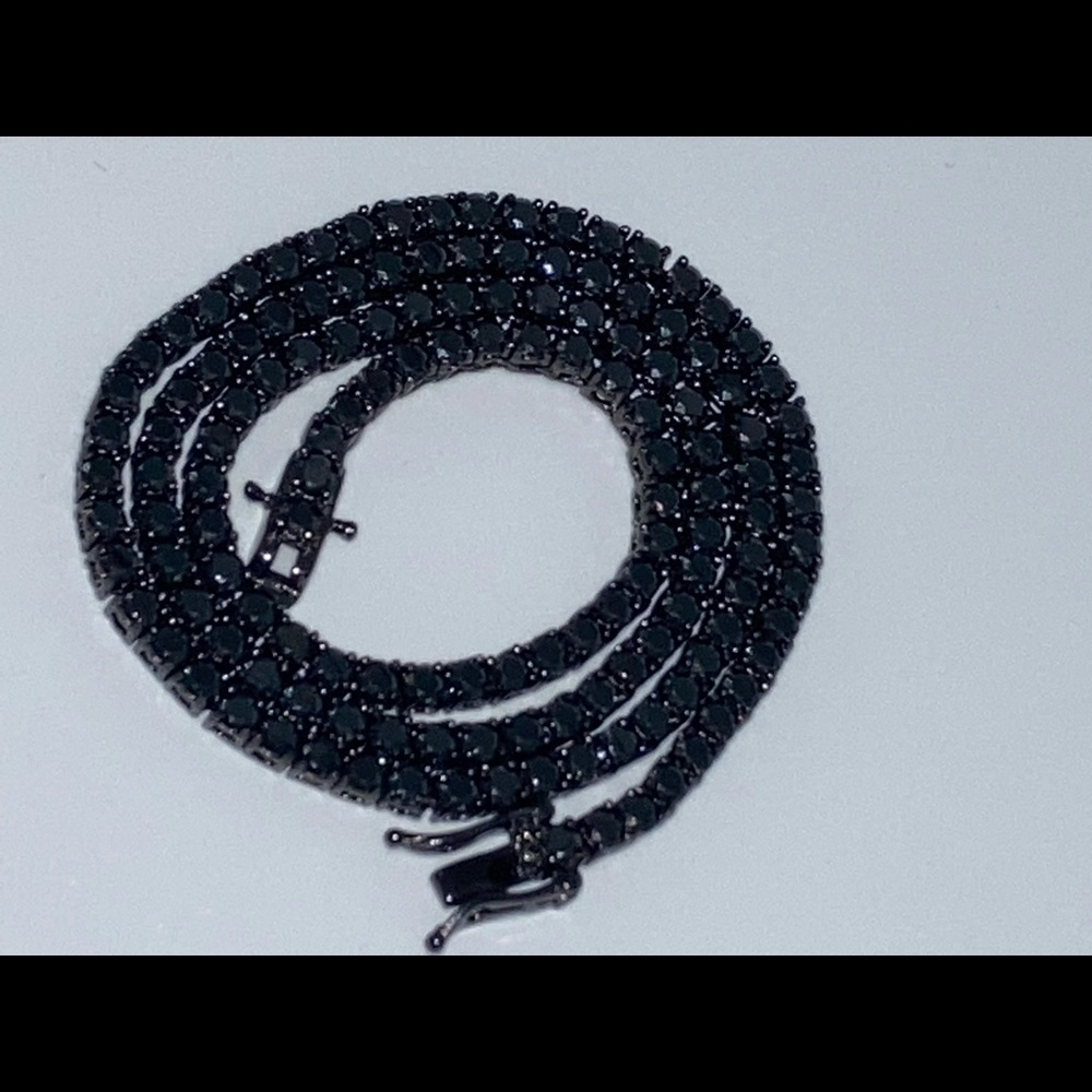 Black Moissanite Tennis Chain Necklace 925 Silver 18” 20” 3mm - Picture 2 of 5